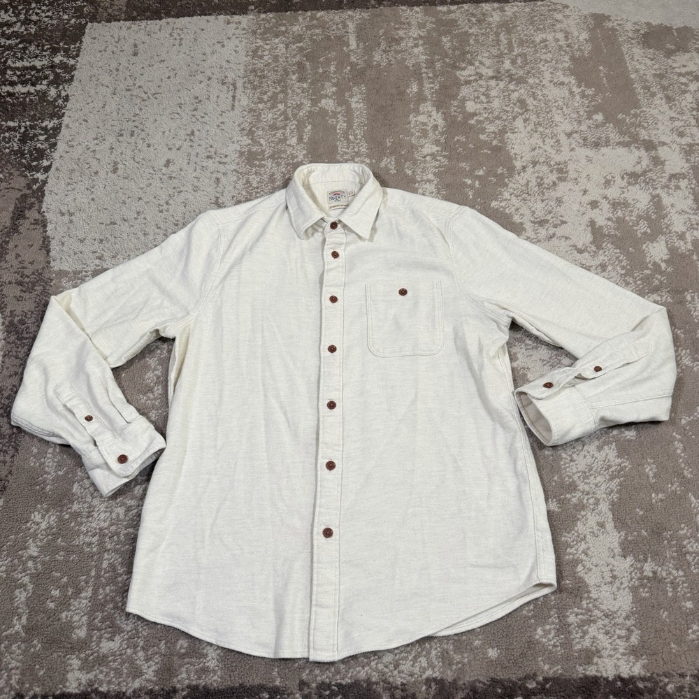 Faherty Button Up Shirt Mens Medium Super Brushed Flannel Organic Cotton Ivory